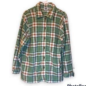 MAXWELL Womens Button Down Oversized Shirt/Shacket Green White Rust Size Small